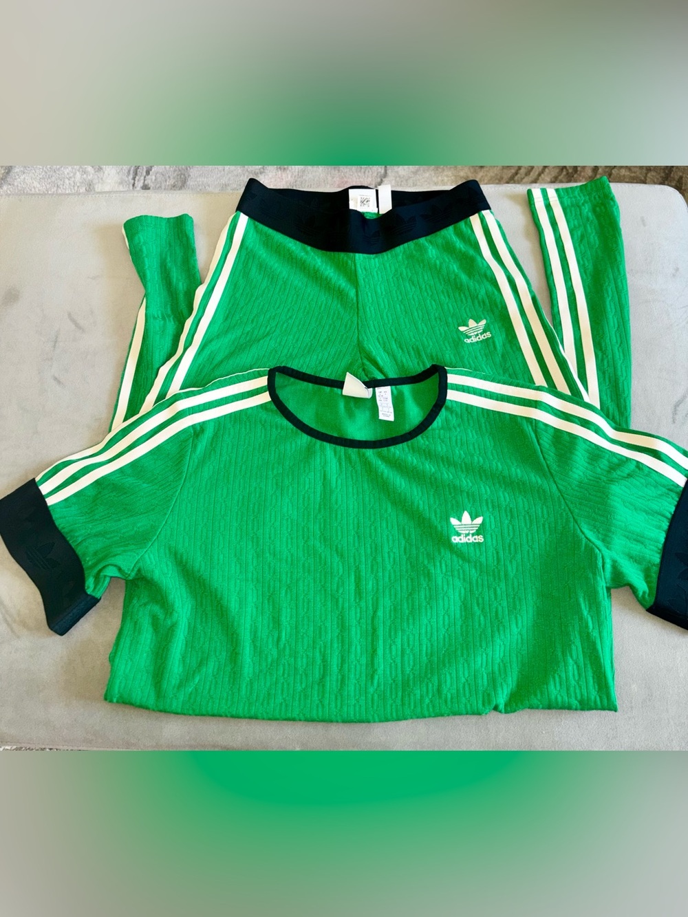 adidas Green 2pc Set with White 3-Stripe Detail